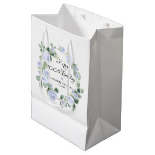 Blue Rose Floral Eucalyptus Wreath 100th Birthday Medium Gift Bag