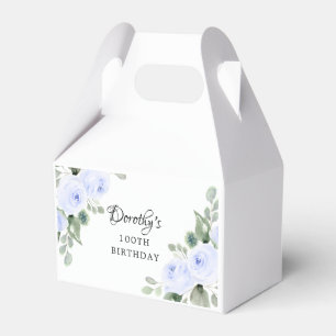 Blue Rose Floral Green Eucalyptus 100th Birthday Favour Box