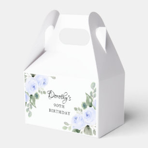 Blue Rose Floral Green Eucalyptus 90th Birthday Favour Box