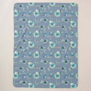Blue Rose Floral Large Sherpa Throw Blanket