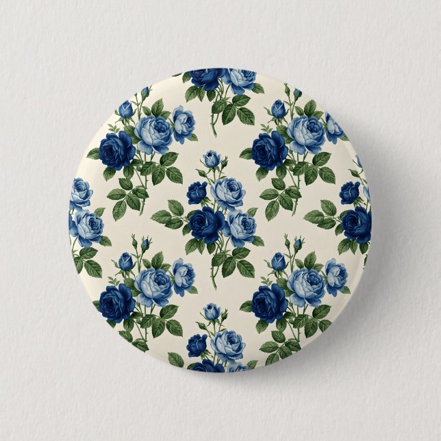 Blue Rose Floral Pattern 6 Cm Round Badge (Front)