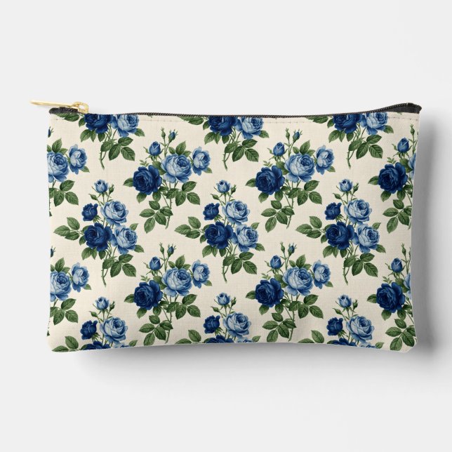 Blue Rose Floral Pattern Accessory Pouch (Front)