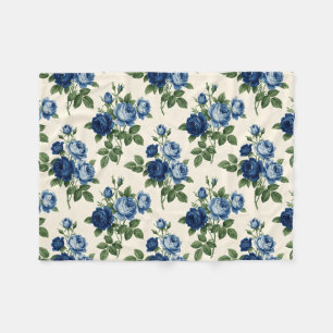 Blue Rose Floral Pattern Fleece Blanket