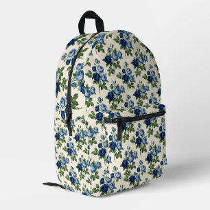 Blue Rose Floral Pattern Printed Backpack