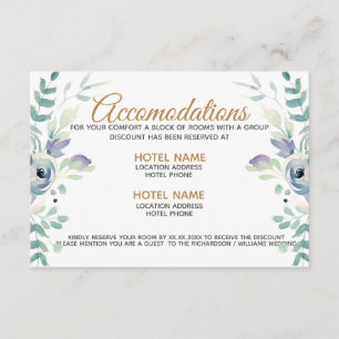 Blue Rose floral Watercolor Accommodation card