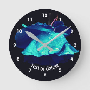Blue Rose Flower Art Personalised Round Clock