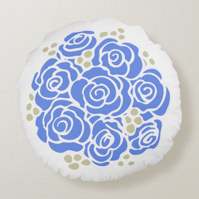 Blue rose flower bouquet round pillow (Back)