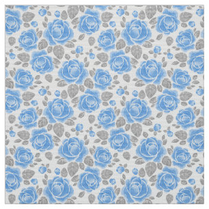 Blue rose flowers. Watercolor pattern Fabric