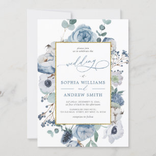 Blue Rose Flowers Wedding Invitation