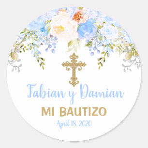 Blue Rose Garden God Bless Baptism Favour Stickers