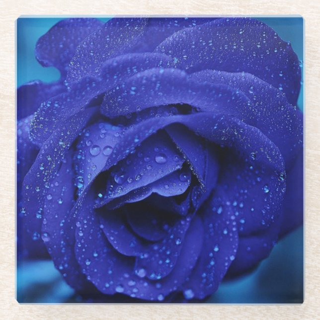 Blue Rose Glass Coaster (Front)