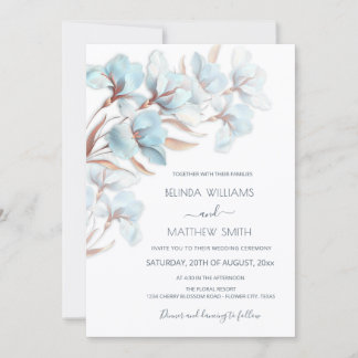 Blue Rose Gold 3D Flowers Invitation