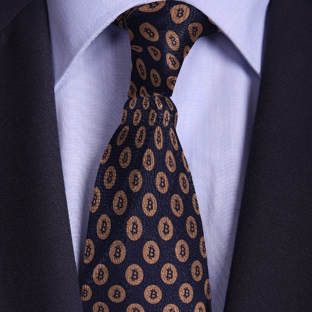 Blue & Rose Gold Bitcoin Crypto Coin Pattern Tie (Creator Uploaded)