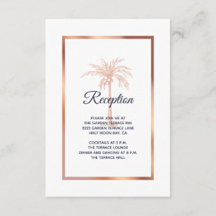 Blue Rose Gold Copper Palm Tree Wedding Reception Enclosure Card