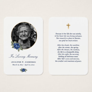 Blue Rose Gold Floral Memorial Cards