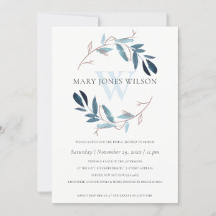 BLUE ROSE GOLD FOLIAGE WREATH BRIDAL SHOWER CARD