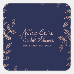 Blue & Rose Gold Glam Botanical Elegant Wedding Square Sticker
