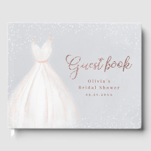 Blue Rose Gold Glitter Elegant Dress Bridal Shower Guest Book