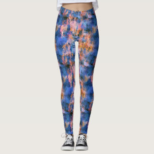 Blue Rose Gold Orange Watercolor Leggings