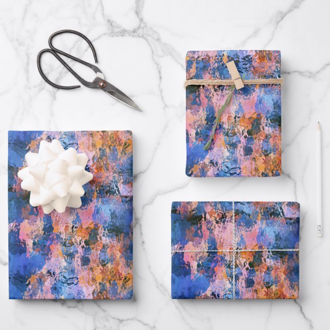 Blue Rose Gold Orange Watercolor Wrapping Paper Sheet (Front)