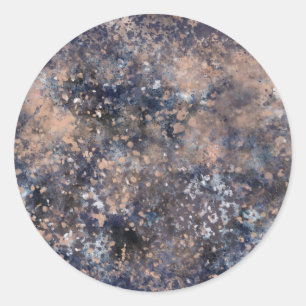 Blue & Rose Gold Paint Splatter Abstract Glamour Classic Round Sticker