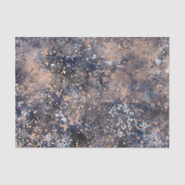 Blue & Rose Gold Paint Splatter Abstract Glamour Tissue Paper (Front)