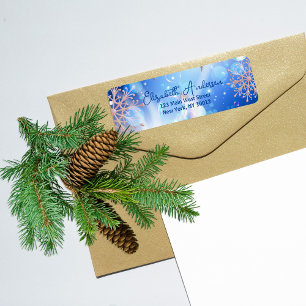 Blue Rose Gold Snowflake Winter Holiday Address