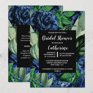 Blue rose greenery floral botanical flowers invitation