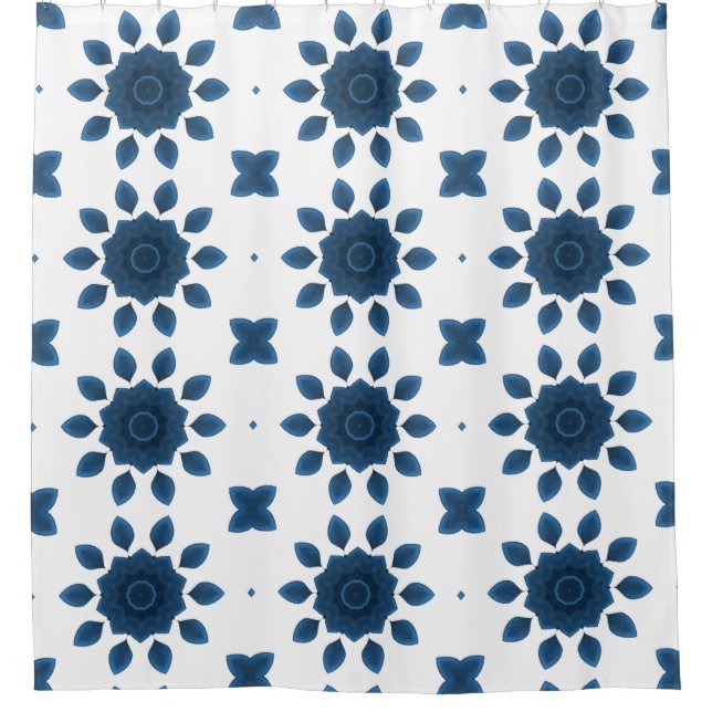Blue Rose Kaleidoscope Pattern Shower Curtains (Front)