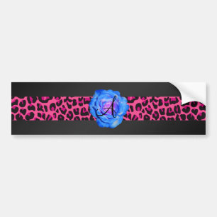 Blue rose monogram bumper sticker