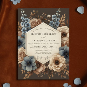 Blue Rose Moody Bloom Wedding Invitation