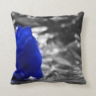 Blue Rose On Left Side Silver Background Cushion