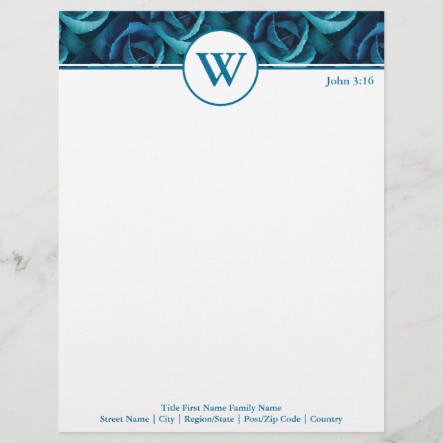 BLUE ROSE Personalised Business Custom Letterhead (Front)