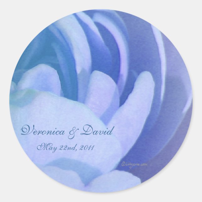 Blue Rose Petals Custom Wedding Envelope Seals (Front)