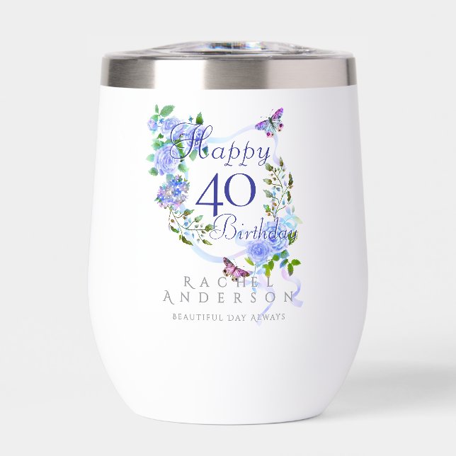 Blue Rose Ribbon 40th Birthday (Front)