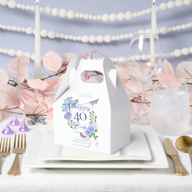 Blue Rose Ribbon 40th Birthday  Favour Box (Wedding)