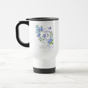 Blue Rose Ribbon 40th Birthday Travel Mug