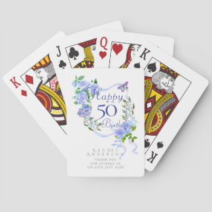 Blue Rose Ribbon 50th Birthday Playing Cards