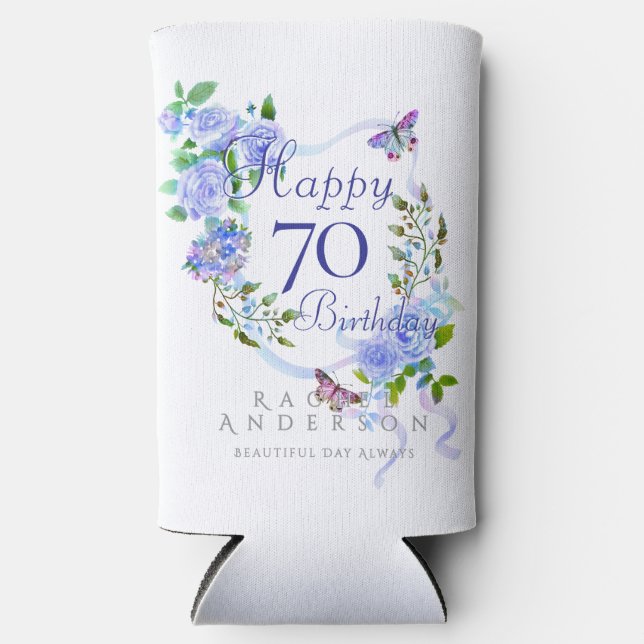 Blue Rose Ribbon 70th Birthday Cooler (Front)