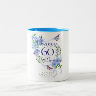 Blue Rose Ribbon Birthday 60th Two-Tone Coffee Mug