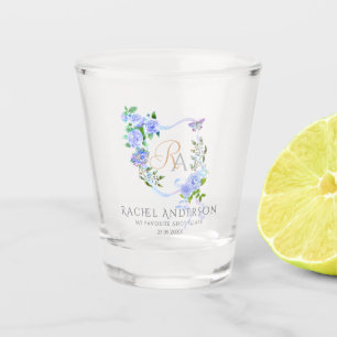 Blue Rose Ribbon Chic Monogram Shot Glass