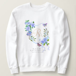 Blue Rose Ribbon Chic Monogram  Sweatshirt