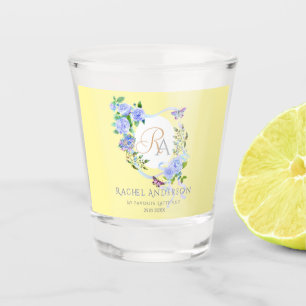 Blue Rose Ribbon Chic Monogram Yellow Shot Glass