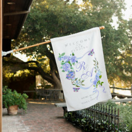 Blue Rose Ribbon Monogram Wedding  House Flag