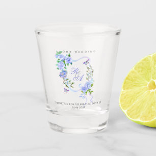 Blue Rose Ribbon Monogram Wedding  Shot Glass