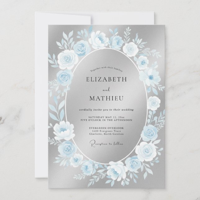 Blue Rose Romance Wedding Invitation (Front)
