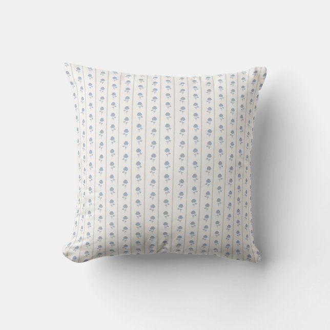 Blue Rose Sage Stripe Watercolor Pattern Cushion (Front)