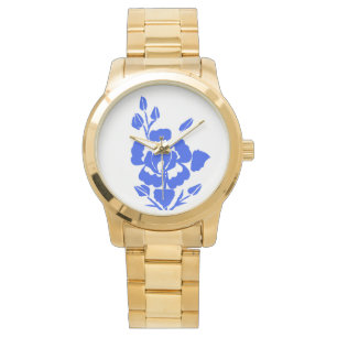 Blue Rose Silhouette Gold Band Ladies Watch
