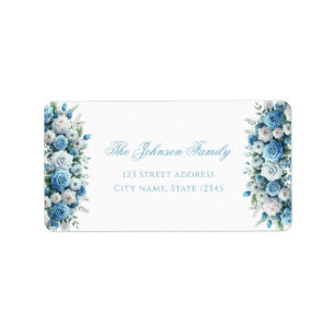 Blue Rose & Silver Cross Baptism Return Address  Label