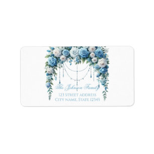 Blue Rose & Silver Cross Baptism Return Address  Label